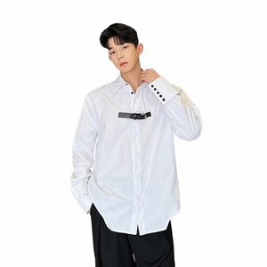 men Leather Buckle Lg Sleeve Loose Casual White Shirts Male Net Celebrity Streetwear Fi Party Dr Shirts 05h1#