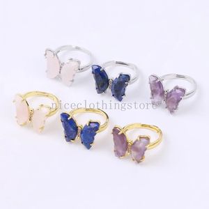 Classic Crystal Gem Ring Butterfly Shape Natural Gem Multicolor Alloy Ring Anniversary Gift Friendship Gift