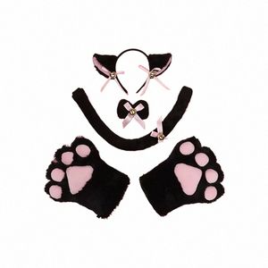 Cat Girl Anime Cosplay Costume Accory Bell Hairwear Hairbands With Cat Ears Neko Lolita Maid Plush Glove Tail Paw Ear 73Zt#