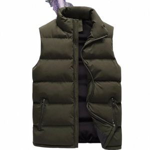 men's Waistcoat Zipper Sleevel Jacket Autumn Winter Thick Stand Collar Vest Fi Streetwear Veste Homme Q5XF#