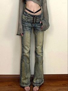 Women's Jeans Woman Wash Tie-dyed Straight Leg Denim Low Waist Pants Slim Design Daily Retro Preppy Style Sexy Clubwear