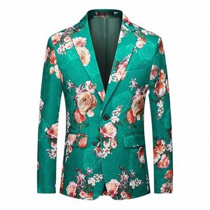 Big Floral Print Blazer Hombre Casual Single Butt Slim Fi Autumn Quality Gentleman Coat för män överdimensionerade Terno Masculino 50RK#
