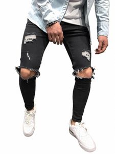 Джинсы для мужчин Fi Узкие рваные джинсовые брюки Байкерские мужские тонкие повседневные брюки высокого качества в стиле хип-хоп для бега Jean Homme 06MI #