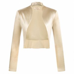 BP Frauen Vintage Satin Glatte Mantel Tops Bolero Lg Sleeve Open Frt Rüschen Saum Shrug Cardigan Für Paarung Mit Abend Dr R5Kt #