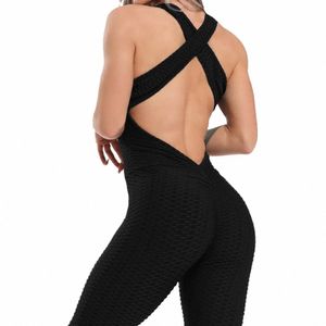 women Halter Yoga Set Black Activewear Sexy Bandage Sleevel Jumpsuit Skinny Rompers Solid Elastic Bodyc Fitn Sport Suits n1Vw#