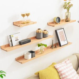 Prateleiras de parede de madeira rústica simples, para sala de estar, fundo de tv, prateleira decorativa, suporte de vaso de plantas, ornamentos, rack de exibição