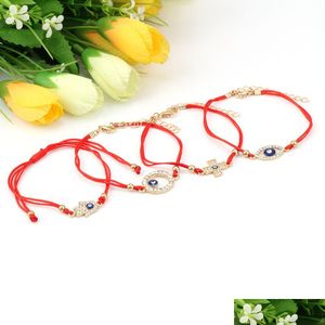 Charm Bracelets Turkish Blue Evil Eye Wrap For Women Crystal Fatima Hamsa Hand Cross Red String Rope Bangle Fashion Jewelry Drop Deli Dhxj1