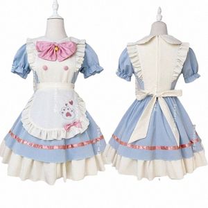 lolita Sweet Dres Bow Patchwork Ctrast Color Ruffles Casual Loose Dr Kawaii Cat Neko Girls Coffee Maid Cosplay Clothing b1pm#