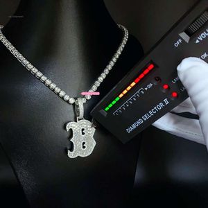 2022 New Design Letter B Pendant Real Solid Gold Iced Out Hip Hop Baguette/Emerald Lab Diamond Moissanite Initial Necklace