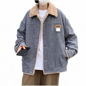 Vintage Corduroy Cott Coats Men's Winter Thocked Warm Lamb Wool Cott Casual Wlick Down Jacket Coats Autumn Winter Ytterkläder 76KD#