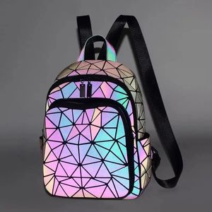 Mulheres marca luminosa mochila holográfica reflexiva geométrica viagem bolsa de ombro dobrável feminino estudante escola brilho mochila 240323
