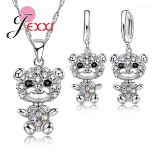 Комплект ожерелья и серег, Акция, ювелирные изделия с кристаллами CZ для девочек, милый дизайн, серьги-подвески из стерлингового серебра 925 пробы, ювелирные изделия