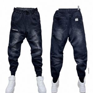 Fi 2023 elegante cordão preto cowboy hip hop masculino casual e streetwear carga harem calças design jeans baggy para homem 35l3 #