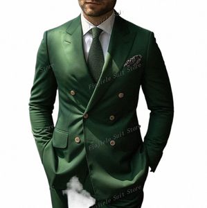 Ny Green Busin Suit Groom Groomsman Men Tuxedos Wedding Party Prom Formal 2 Piece Set Jacket and Pants G4J1#