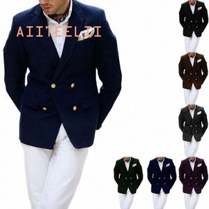 men's Blazer Double Breasted Casual Jacket Wedding Groom Tuxedo Formal Busin Coat Clothes for Men f1z6#