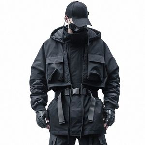 Çok cepli sahte iki parçalı hip hop punk teknoloji giysisi Kış ceketi erkekler için yüksek kaliteli yastıklı stil yastıklı ceket m9my#