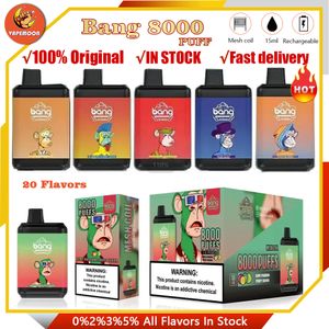 Original Bang King Puff 8000 Descartável Recarregável Vape Pen Dispositivo E Cigarro 650mAh 15ml Cartuchos Pod Mesh Bobina 20 Sabores Vaporizadores 8K com Cordão Disponível