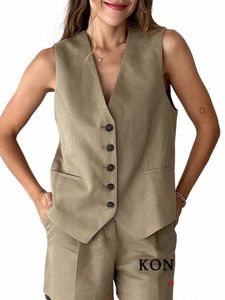 kondala Office Lady Brown 2 Piece Blazer Women Sets Fi 2024 Retro Commuter Linen Vest Blazer Women+High Waist Shorts Suits O0xL#