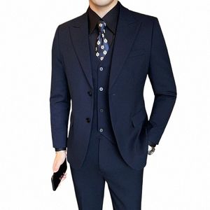 men Suits High Quality Korean Luxury Clothing Single Breasted Wedding Dr Suits For Men Big Size Blazer Jacket+Vest+Pants Sets X6M4#