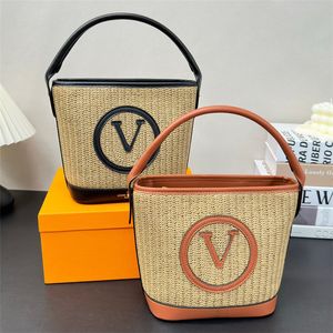 Borsa a secchiello di paglia di lusso estiva Borsa da donna di design da uomo Borsa a tracolla classica con coulisse Borsa a tracolla moda Portafogli con manico superiore Borsa a tracolla