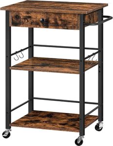 Hooks Island Rolling Cart On Wheels Kitchen With Drawer 3-Tier Storage Trolley And Handle For Dining Room
