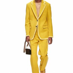 Żółte garnitury dla mężczyzn zestawy Blazer Slim Fit Pant Design Najnowsze nowe w Blazer and Jacket Wedding Dr Formal OCN OCN H4XP#