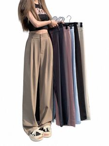 elastic Waist Casual Pants Women's Straight Leg Pants Slim Summer 2023 New Loose High Waist Suit Wide Leg Pants t2jE#