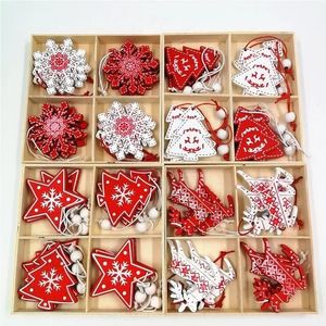 12st/st ny juldekoration Pure Wood Pendant Elk Bell Snowflake Stars Wood Pendant Christmas Tree Pendant Decor Supplies