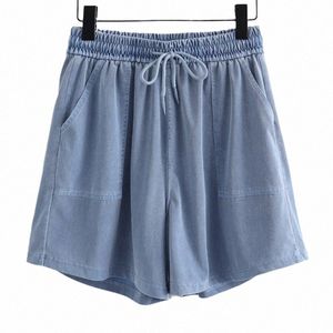 Plus-storlek kvinnor shorts 2023 sommar fi breda benbottnar lösa lyocell heta byxor överdimensionerade kurvkläder T74-902 U7HD#