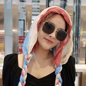 Scarves Sunscreen Shawl Head Cap Warm Contrast Color Bandana Scarf Neck Hat Multipurpose Braid Headscarfs Women Hijabs