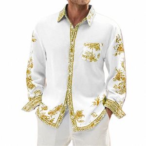 Camisa masculina de 10 cores com padrão dourado, luxuosa e confortável, de fibra de bambu, com bolso, manga LG 6XL K8AC #