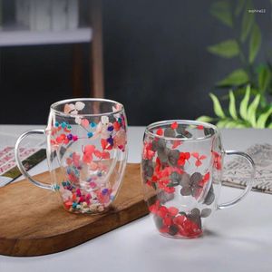 Vinglas 300 ml 6Color Dubbelskikt Blomma Transparent Cup Heat Resistant Creative Coffee Mugs Ice Cream Dessert Pudding Drink Goblet