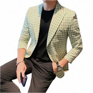 2023 Brand Clothing Men High Quality Vintage Plaid Blazer Busin Casual Two Butt Suit Jacket Men's Regular Abrigo Hombre 4XL k2sr#