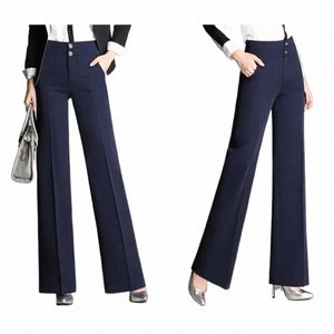 S-4XL Plus Größe Damen Hosen Frühling Herbst Frauen Breites Bein Büro Hosen Hohe Taille Damen Hosen Schwarz Formale Gerade Hosen x1Q7 #