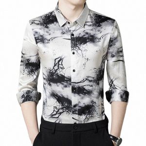 real Silk Ink 3D Printing Dr Men Shirt Lg Sleeved Easy Care Spring Quality Soft Comfortable Gentleman Premium Chemise Homme C2Zz#