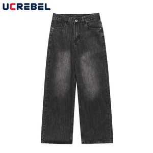 Herrenjeans Gewaschene, unbequeme Herbst- und Winterjeans für Herren, lässige Hose mit weitem Bein, High Street, lockere Hose mit geradem Bein, Herren J240328