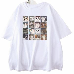 Meme Cats Puzzle Мужская футболка Забавная одежда Oversize Harajuku Print Street Футболки с короткими рукавами Летние женские топы Футболки f2Lf #