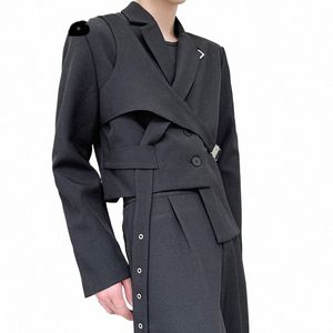 Мужской шикарный короткий пиджак iefb, новинка 2023 года, осенний съемный костюм из двух частей, пальто с нерегулярным подолом, черный пиджак Fi Design 9Y9250 02LU #
