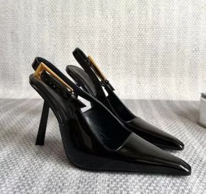 Сандалии высокие каблуки Saint T's Designer Shoes Paris Платье классические женщины 9 см 7 см каблуки черно -золото.