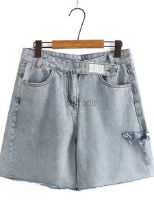 Kvinnors jeans plus size kvinnor kläder denim shorts rippade hål designfickor på båda sidor sommarsand tvättade jeans stor storlek casual shorts 24328