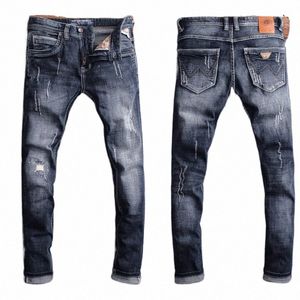 Estilo italiano Fi Homens Jeans Retro Preto Azul Elástico Slim Fit Jeans Rasgado Calças Masculinas Designer Vintage Calças Jeans Casuais Q6O6 #