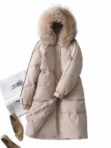 冬の女性ダウンジャケット厚い暖かい大きな毛皮の襟フード付きパーカーミッドlgの長さのドローストリングダウンコートウインドプルーフダウンウェアR8DD＃