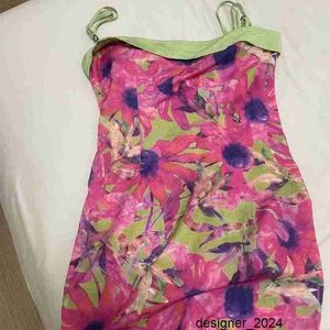 Designer Pink battle robe niche design Chinese style floral print patchwork contrasting color slim fit high waisted dress 9738# XDIL