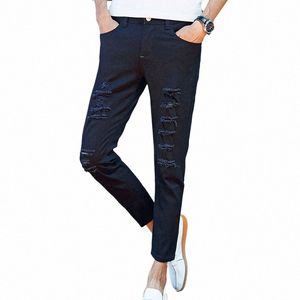 Высшее качество 2022 Fi Лето Тонкие однотонные рваные черные белые тонкие джинсовые повседневные брюки для подростков Мужские брюки до щиколотки y6WX #