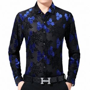 2023 Brand Casual Spring Luxury Hollow FR Shirt LG Sleeve Slim Fit Men Party Shirts Street Men fi Social Dr Shirts N5HX#