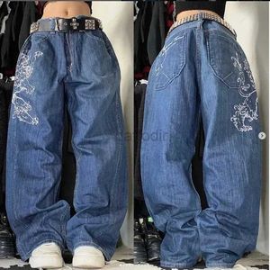 Women's Jeans Streetwear New American Super-large Geometric Print Pattern Washed Straight High-waisted Jeans Female Y2K Fashion Gothic Jeans 24328