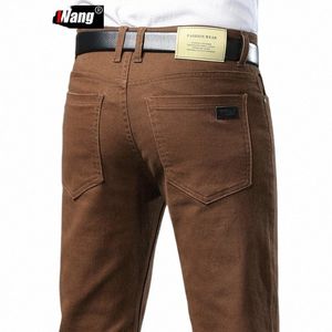 Классический стиль, 3 цвета, осенние мужские тонкие коричневые джинсы, высококачественные повседневные эластичные джинсовые брюки, мужские брендовые брюки H1HM #
