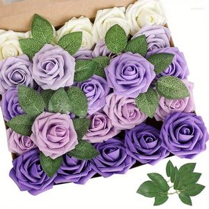 Kwiaty dekoracyjne 25pcs boksowane róże sztuczny kwiat na DIY Wedding Bouquet Centerpiece Dekoracja walentynkowe matki