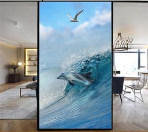 Window Stickers No Glue Static Cling Privacy Windows Film Translucence Decorative Cute Dolphin Stained Glass Tint 30