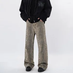 Kvinnors jeans leopard tryck gata hip-hop amerikansk retro mode breda ben byxor slouchy harajuku stil tjej y2k byxor